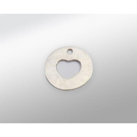 STERLING SILVER PENDANT 8MM DISC WITH HEART (1 HOLE)