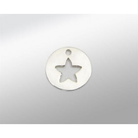 STERLING SILVER PENDANT DISC 8MM WITH STAR (1 HOLE)