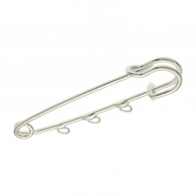 BRASS SAFETY PIN BIG WITH 3 RINGS SILVER PLATED