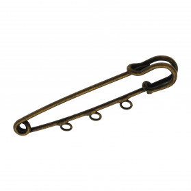 BRASS SAFETY PIN BIG WITH 3 RING ANTIC BRONZE PLATED