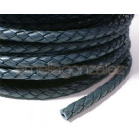 LEATHER ROUND BRAIDED CORD 5MM BLUE