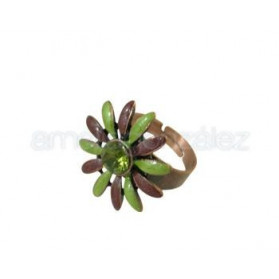FLOWERS ENAMELED RING WITH OLIVINE CHATON